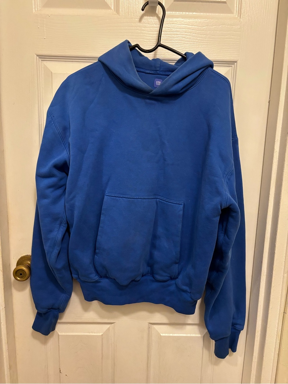 YZY GAP 100% Cotton Double Layer Men Blue Hooded Pullover Sweatshirt Pocket Sz M